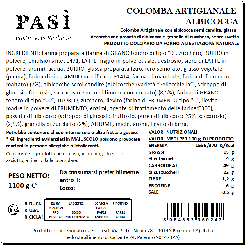 Colomba Artigianale all'Albicocca