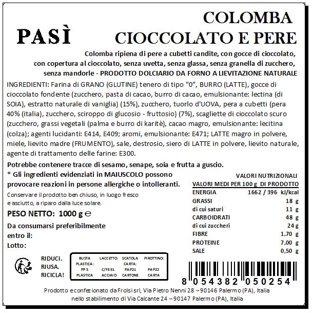 Colomba Cioccolato e Pere