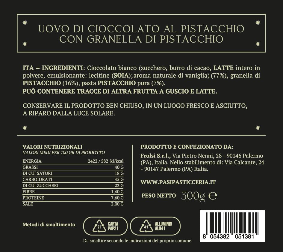 Uovo di Cioccolato al Pistacchio con Granella di Pistacchio