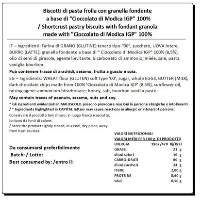 Biscotti con granella fondente di "Cioccolato di Modica IGP"